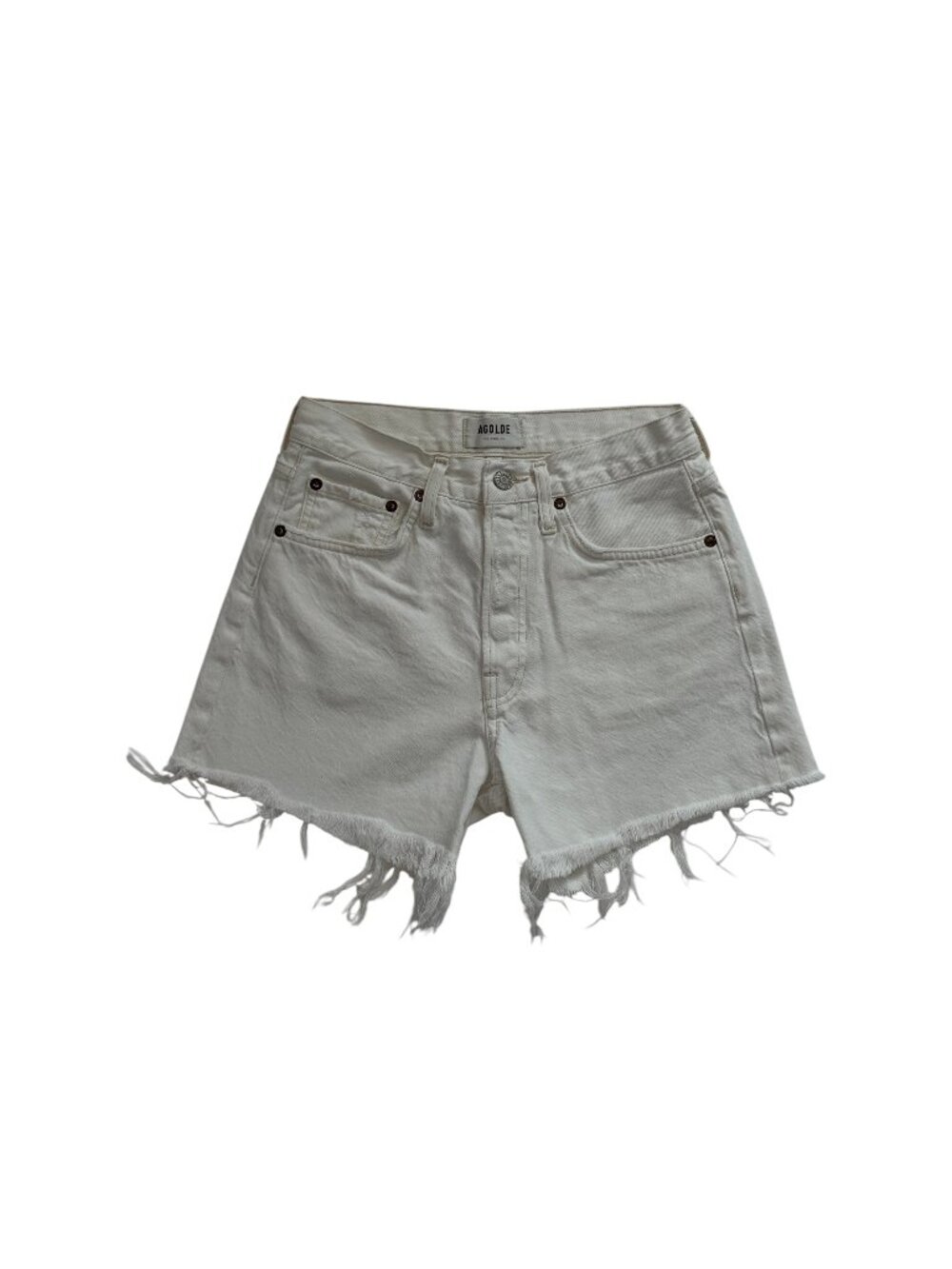 AGOLDE | "PARKER LONG SHORT" 100% COTTON CUT OFF DENIM IN CHARCOAL IN WHITE
